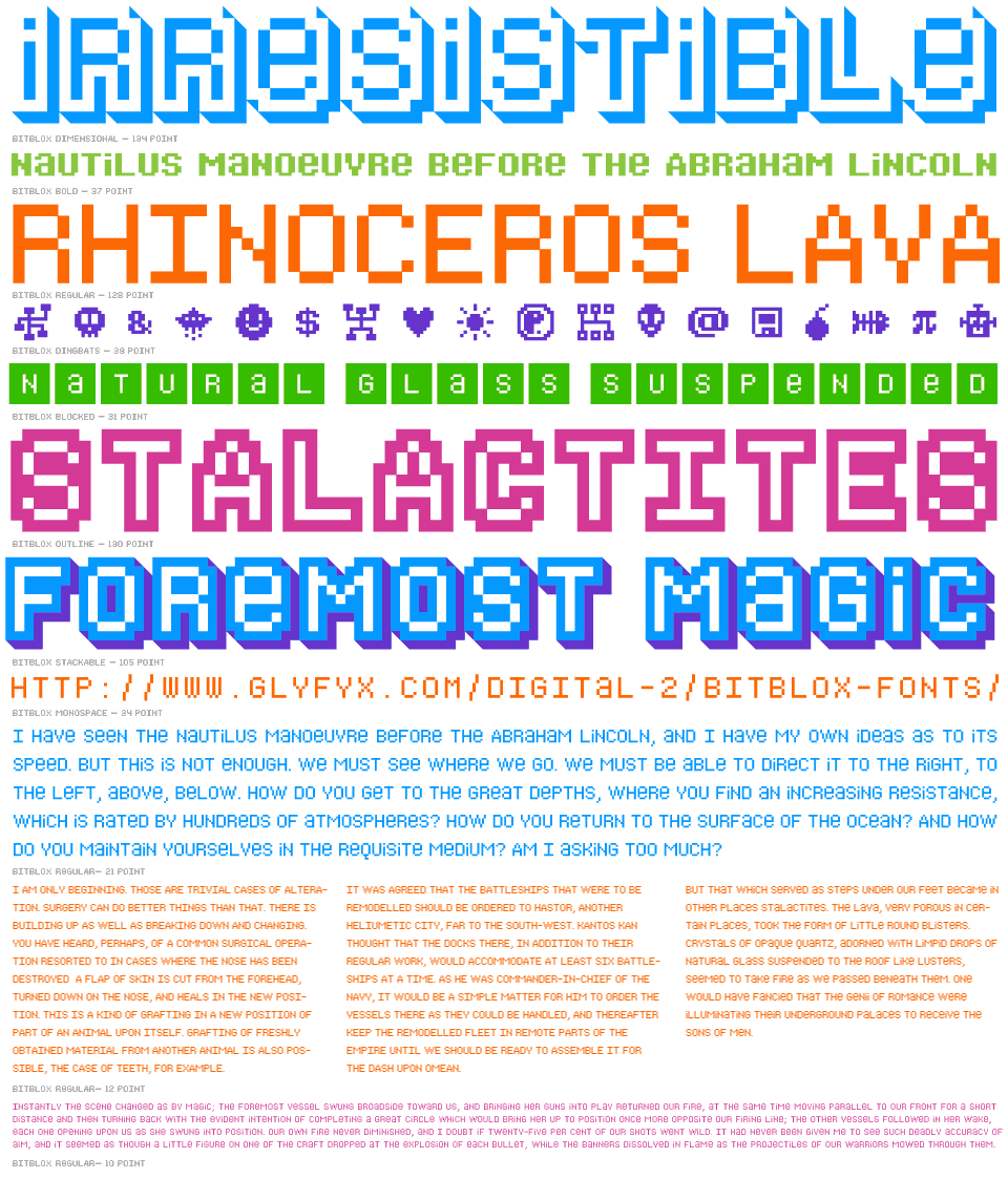 BITBLOX Typeface Font Specimens